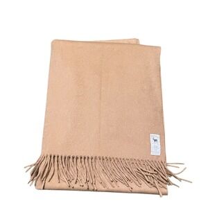 Hilltop 100% Pure Cashmere Baige Vintage Shawl Scarf  Fringe 52" x 11" Cozy